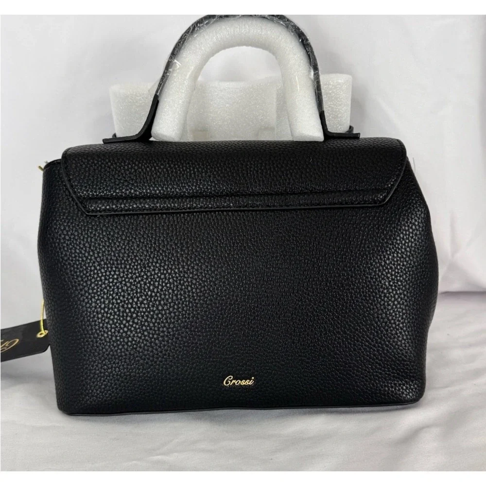 Grosee Black Faux Leather Top Handle Bow‎ Accent Satchel Bag